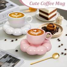 YU10oz Coffee Mug For WomenTea Cup And Saucer Set With Spoon Perfect For Latte And Milk Dishwasher And Microwave Safe Suitable For Mom Peach PinkYU - 桃粉色 - 查看 6