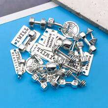 Juego de 10/32 piezas surtido de dijes de equipo de fitness de aleación con acabado plateado antiguo, adecuado para hacer collares, aretes, llaveros y accesorios de joyería DIY