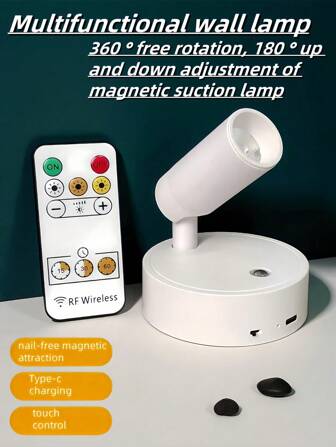 1pc Wireless 3-Color Dimmable Wall Lamp (With Independent Switch), ABS Material, USB Rechargeable (Built-In 18650-2000mAh Battery), Touch Timer Remote Control Wall Washer, Wall Art Lamp, Bedside Nightlight, Tree Lighting, Reading & Office Eye-Care Lamp, Suitable For Living Room, Bedroom, Kitchen Lighting