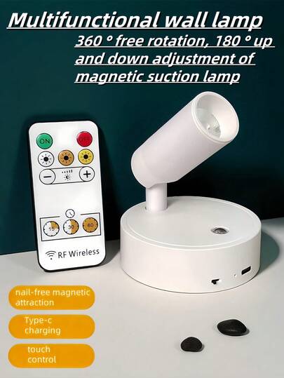 1 件无线三色可调光壁灯（带独立开关），ABS 材质，USB 充电（内置 18650-2000mAh 电池），触摸定时器遥控洗墙灯，壁灯，床头小夜灯，树灯，阅读和办公室护眼灯，适用于客厅、卧室、厨房照明