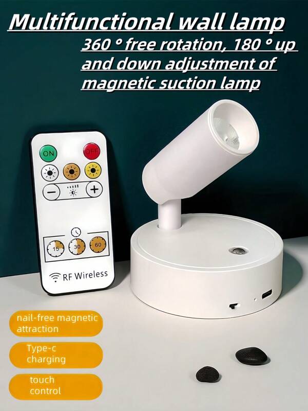 1 buc Lampă de perete wireless cu 3 culori, reglabilă (cu comutator independent), material ABS, reîncărcabilă USB (baterie încorporată 18650-2000mAh), lampă de perete cu telecomandă și temporizator tactil, lampă de perete decorativă, lampă de noapte pentru noptieră, iluminat pentru brad, lampă pentru citit și birou, potrivită pentru iluminatul camerei de zi, dormitorului, bucătăriei