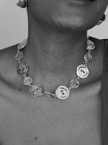 Collier épais en métal texturé doré pour femme, motif tourbillon, idéal pour le printemps et l'été