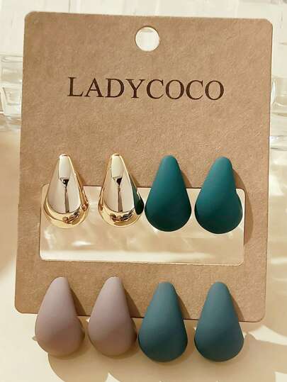 4 Pairs Of Fashionable Cute Distinctive Gold & Multi-Color Teardrop Earring Sets, Suitable For Women's Daily Wear, Gift For Friends