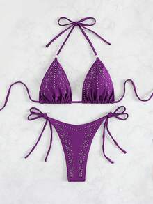 Bộ bikini tam giác cổ yếm kiểu châu Âu và Mỹ mới dành cho nữ, thích hợp cho kỳ nghỉ hè. - Màu tím  Violet - Xem 3