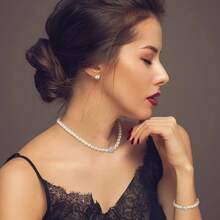Glenmal Pearl Rhinestone Jewelry Set For Women Pearl Necklace Bracelet Earrings For Wedding Birthday Bridal Shower Tea Party - Elegant Style - 查看 4