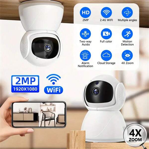 Two-Way Audio Home Security Camera] 1080P HD Wifi Camera For Smart Home Security Monitoring, Featuring Auto-Tracking, Full-Color Night Vision, And Two-Way Audio, Suitable For Pet Surveillance, Without Battery