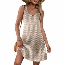 OFEEFAN Womens Summer Dresses 2025 V Neck Sleeveless Sundresses With Pockets Beach Vacation Clothes Floral/Plain - 花香 39 - 查看 1