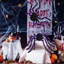 8pcs Halloween Glow-In-The-Dark Fluffy Spider, Outdoor Decorations Hanging Web Spiders, Spooky Purple Glowing Realistic Insect Prank Home Decor Halloween Decor Fall Decor Room Decor