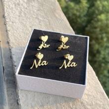 Customized Heart-Shaped Earrings, Hypoallergenic Stainless Steel Material, Personalized For Kids & Teens, Great Gift For Birthday Party, Back To School