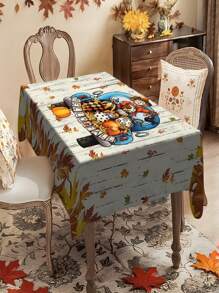 1/20pcs Autumn Harvest Festival Thanksgiving Themed White Background Maple Leaf And Cartoon Character Pumpkin Pattern Tablecloth, Suitable For Indoor And Outdoor Gatherings, Is The Perfect Choice For Autumn Harvest Decoration.