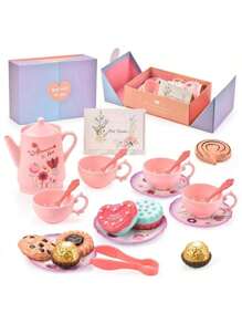 42/22 pièces Set de jeu de thé de princesse - Théière et desserts en plastique pour enfants - Jeu d'imagination pour les filles de 3 à 6 ans, Set de thé pour tout-petits, Tasse à thé pour enfants, Théière jouet