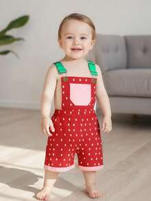 Little Baby Girl Watermelon Overalls Casual Square Neck Shorts Jumpsuit With Pockets For Summer - Green - View 2