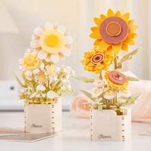 Conjunto de blocos de construção de bonsai de rosas preservadas de 1 peça, decoração para casa, planta em vaso de cravo, ornamento de jasmim, presente para o dia dos namorados, dia do professor, natal, aniversário