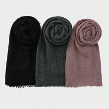 3 buc/set femei culoare solidă eșarfă musulmană încrețită eșarfă hijab casual set