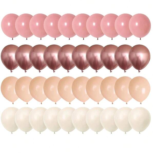 40pcs 10inch Retro Blush Pink Balloons Dusty Pink Metallic Chrome Rose Gold White Sand Nude Balloons For Wedding Bridal Shower Princess Party 1st BabyShower Birthday Party Decorations Supplies
