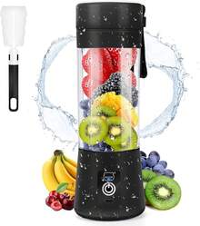 Licuadora portátil, MIAOKE Licuadora de batidos, mini licuadora personal con seis cuchillas en 3D, taza de exprimidor recargable USB para el hogar, la oficina y el aire última intervensión (negro) - Negro - - Ver 8