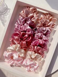 Set de 16 scrunchies (coleteros) de color púrpura, de estilo elegante europeo y estadounidense, de corte sencillo, adecuados para citas, elásticos holográficos para mujer