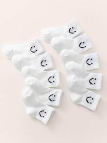 10 pares de calcetines de tripulación para niños, calcetines faciales para bebés al azar, calcetines lindos para chicos, medias Elastic coloridas, zapatos de piso para niñas y niños