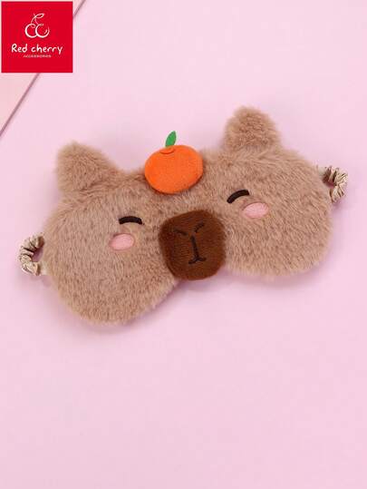 1pc Girls' Polyester Capybara Shaped Eye Mask, Soft Material, Suitable For Resting And Sleep, Blackout Design