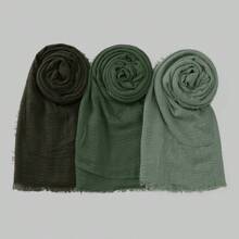 3 buc/set femei culoare solidă eșarfă musulmană încrețită eșarfă hijab casual set