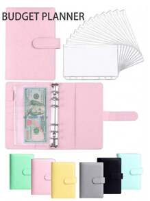1pc A6 Faux Leather Budget Planner Set With 12 Zipper Bags - Cash/Card Organizer For Daily Office Use