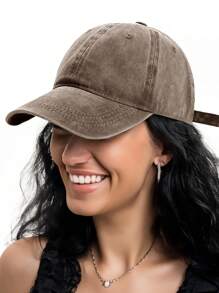 1pc Unissex Vintage Envelhecido Aba Curva Boné de Beisebol, Cor Sólida, Primavera/Verão