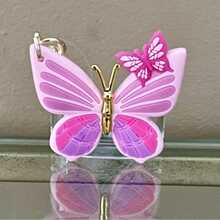 Llavero Holder porta gel incluido al azar bath  b&BW original figuras silicona y brillos bota canasta de flores pastel coquette corazon guitarra medusa coco piña colada croissant conejo tortuga rana tiburon feliz shark - Rosa Mariposa - Ver 2