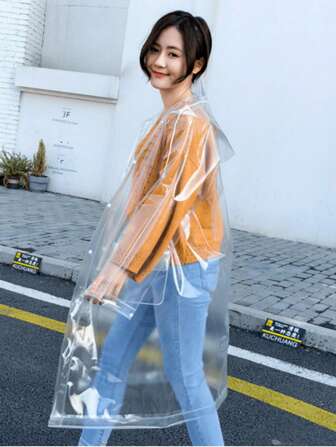 1pc Non-Disposable Portable Adult Men's And Women's Raincoat Heavy Rain Eva Poncho Outdoor Tourism Transparent One-Piece Children's Raincoat