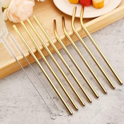 4pcs Reusable Gold Straws Milk Tea Juice Coffee  Friendly Drinking Tubes For Restaurants Coffee Shops Home Use