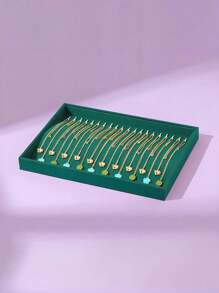1 Pieza, Caja de almacenamiento de anillos con bordes redondeados con borde dorado, color gris, bandeja de exhibición, caja de almacenamiento de joyas, gran capacidad, madera maciza de alta calidad, para aretes, pendientes, joyería pequeña, joyería, gran capacidad, bandeja de exhibición, caja de exhibición de joyas de madera maciza, adecuada para anillos, aretes, etc., estilo retro, es una opción de regalo para mujeres, regalo del Día de la Madre, regalo para amigos, regalo para novia, regalo para familiares, regalo para maestros, regalo para colegas
