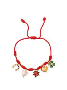 1件波西米亚风创意时尚优雅奢华铜镶嵌合成锆石地球、瓢虫、草莓、蜜蜂、邪眼编织手链，适合女性、姐妹、情侣、毕业礼物、日常佩戴、派对、节日、度假，尺寸可调节 - 彩色的 - 查看 15