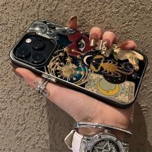 1 pieza Funda de teléfono con diseño de cielo estrellado y ojos de luna en negro mate, funda protectora de diseño personalizado compatible con iPhone 16 Pro Max, 15/14 Plus, 13, 12, 11, a prueba de agua, a prueba de golpes y resistente a arañazos