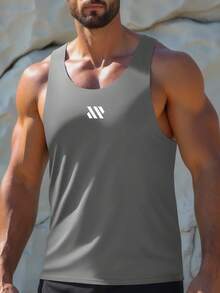 男士夏季无袖肌肉 T 恤，轻便舒适的运动背心，适合健身房锻炼、跑步、篮球和休闲户外穿着 - 深灰色 - 查看 5