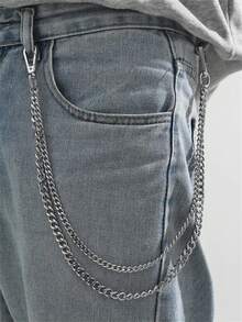 1pc Fashion Minimalist Street Punk Style Stainless Steel Double-Layer Pants Chain, Suitable For Teens, Summer Casual Outdoor Athletic Or Vacation Travel, Graduation Gifts, Birthday Dress Accessories, Daily Wear Summer, School Autumn-Winter Accessories Halloween Costume,Suitable For Teens, Youth,Men,Casual, Outdoor, Athletic, Vacation, Graduation Gifts, Birthday, Daily Wear - Silver - View 9