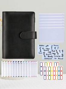 1 pièce Carnet de notes à feuillets mobiles avec bouton macaron, économies d'argent et comptabilité, 6 pochettes enveloppes, 12 fiches budgétaires, 2 étiquettes en anglais et 2 étiquettes colorées. Convient pour le défi de l'argent, la rentrée scolaire, fournitures scolaires