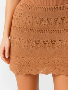 Beach Cover-Up Crochet Knit Lace Skirt With Elastic Waistband And Adjustable Waistband - khỏa thân - Xem 2