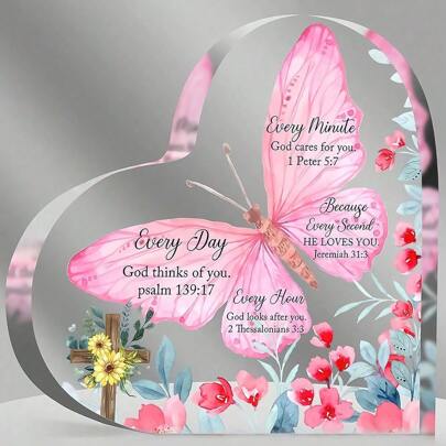 Presentes cristãos, presentes religiosos, presentes bíblicos para mulheres, versículos bíblicos inspiradores, decoração de mesa em acrílico em formato de coração, presente de aniversário perfeito para mulheres de fé - porque cada segundo ele ama