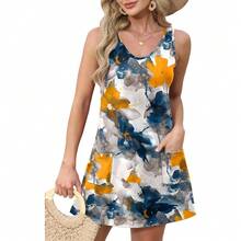 OFEEFAN Womens Summer Dresses 2025 V Neck Sleeveless Sundresses With Pockets Beach Vacation Clothes Floral/Plain - 花香 10 - 查看 2