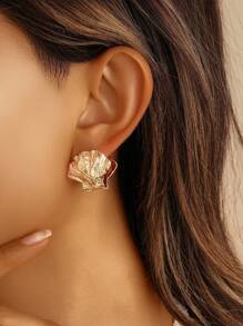 2 piezas de Pendientes de aro de concha dorada para mujeres - Diseño escultórico texturizado, joyería de declaración de estilo costero retro para verano, playa y atuendos diarios