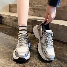 Women's Thick-Soled Sneakers, Fashionable Ins Style, Slimming, Anti-Slip, Lightweight, Breathable Mesh, Casual Running Shoes, Spring/Autumn - Silver - View 4