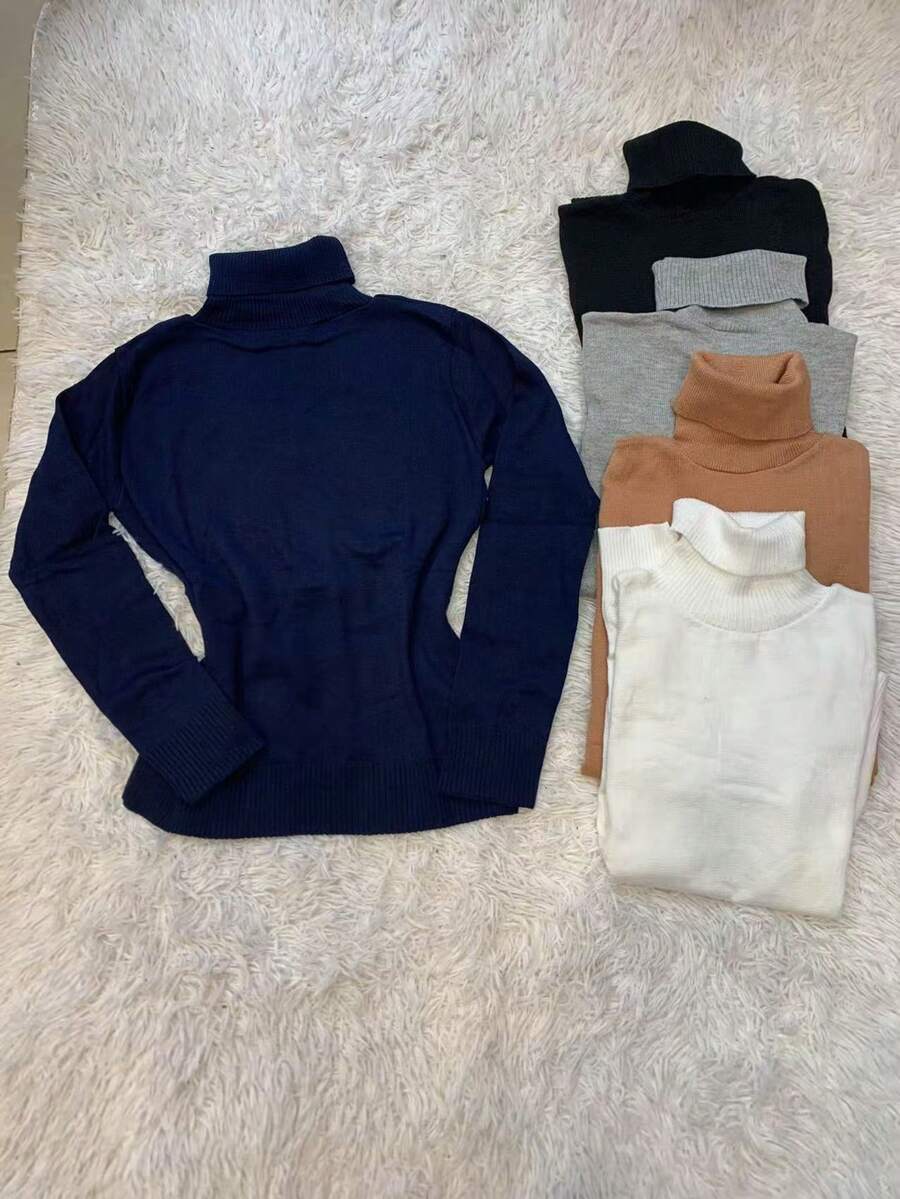 Kit 5 Plain Basic Knit Blouse With Cacharrel Collar Winter Fashion - Navy Blue - View 1