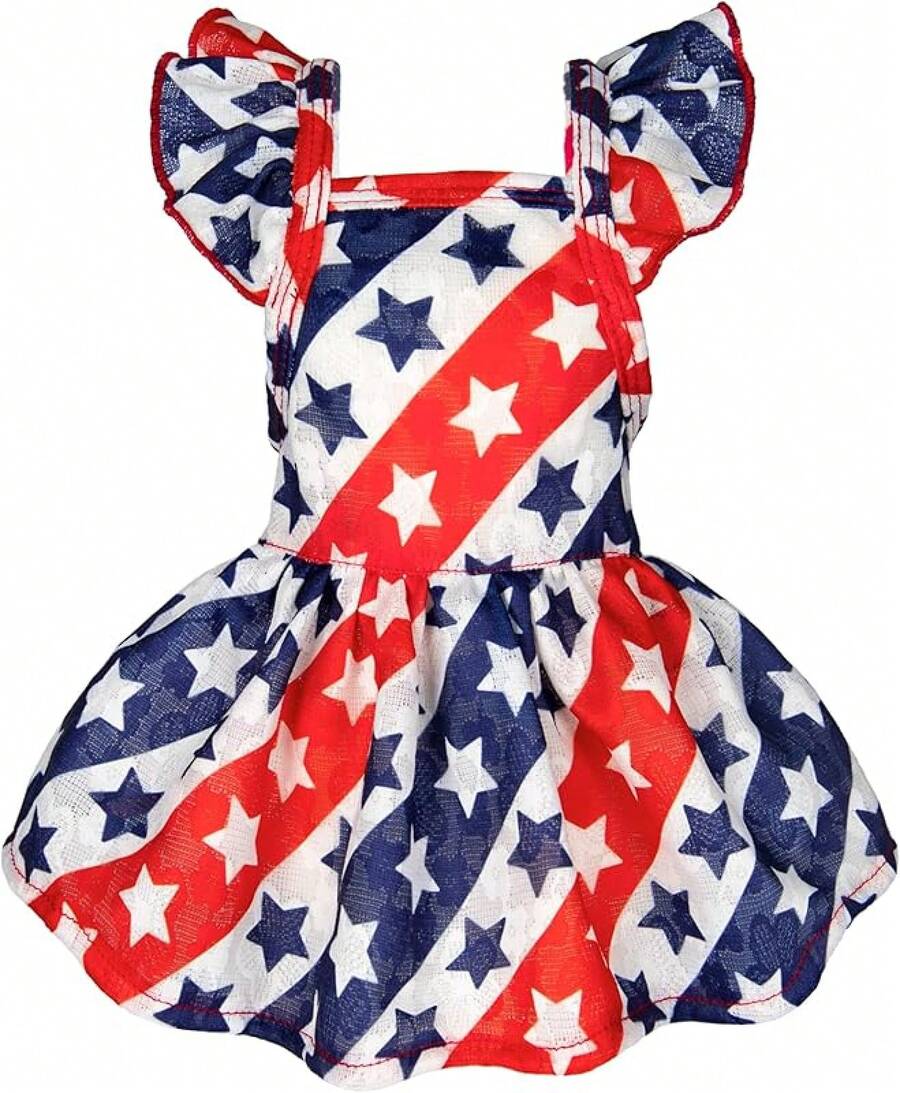 Fitwarm Dog Sunflower Dress, Dog Clothes Small Dogs Girl, Pet Apparel, White, Yellow, Red, Large - Patriotic - View 1