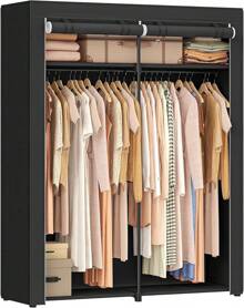 Closet Wardrobe, Portable Closet For Bedroom, Clothes Rail With N-Woven Fabric Cover, Clothes Storage Organizer, 55.1 X 16.9 X 68.5 Inches, Black URYG02BK