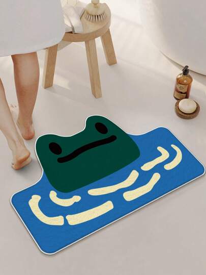 1pc Ins Style Fresh Frog Playing In Water Creative Design Bathroom Rug, Soft Faux Wool Surface With Starry Sky Bottom Plush Carpet, Suitable For Bathroom, Shower Room, Living Room, Bedroom, Bathroom Mat