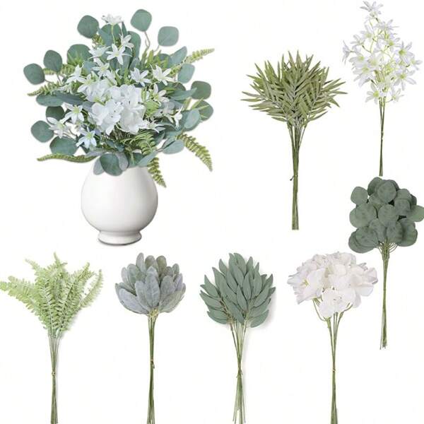 55/65/70/80pcs Artificial Roses, Eucalyptus, Peonies, Chrysanthemums - Valentine's Day, Birthday, Party, Wedding Decor, Bridal Bouquet, Home, Dining Room, Bedroom, Vase, New Year, Outdoor Garden Decoration