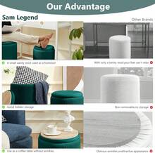Round Ottoman With Storage Set Of 2 Upholstered Velvet Vanity Stool For Makeup Lines Support 300lbs Ottomans Multifunctional Foot Rest Coffee Table Padded Seat For Living Room&Bedroom-Green - Mint Green - View 9