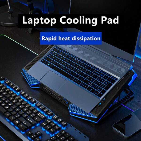 NUO XI Laptop Kühlung Pad, Gaming Laptop Kühler mit 5 leisen Lüftern, Laptop Lüfter Kühlpad geeignet für 14-19 Zoll Laptops, USB-betrieben, 7 verstellbare Höhen