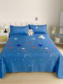 1 Pc Bedsheet, Bedding, Soft & Comfortable Mattress Protector, Valentine's Day Gift Bedsheet, Children Cartoon Love Geometry Pattern Bedsheet, Heart Shape Pattern Bedding Set, Home Decoration, Double Bed, Super King, King, Mother's Day Bedding, Washable Bedding Gift