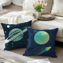 Modern Simple Geometric Lines Bohemian Planet & Meteor Pattern Print Pillowcase For Living Room Sofa, Bedroom Sofa, Bed, Car Decoration Cushion Cover [Single Sided Printing] [No Pillow Core]