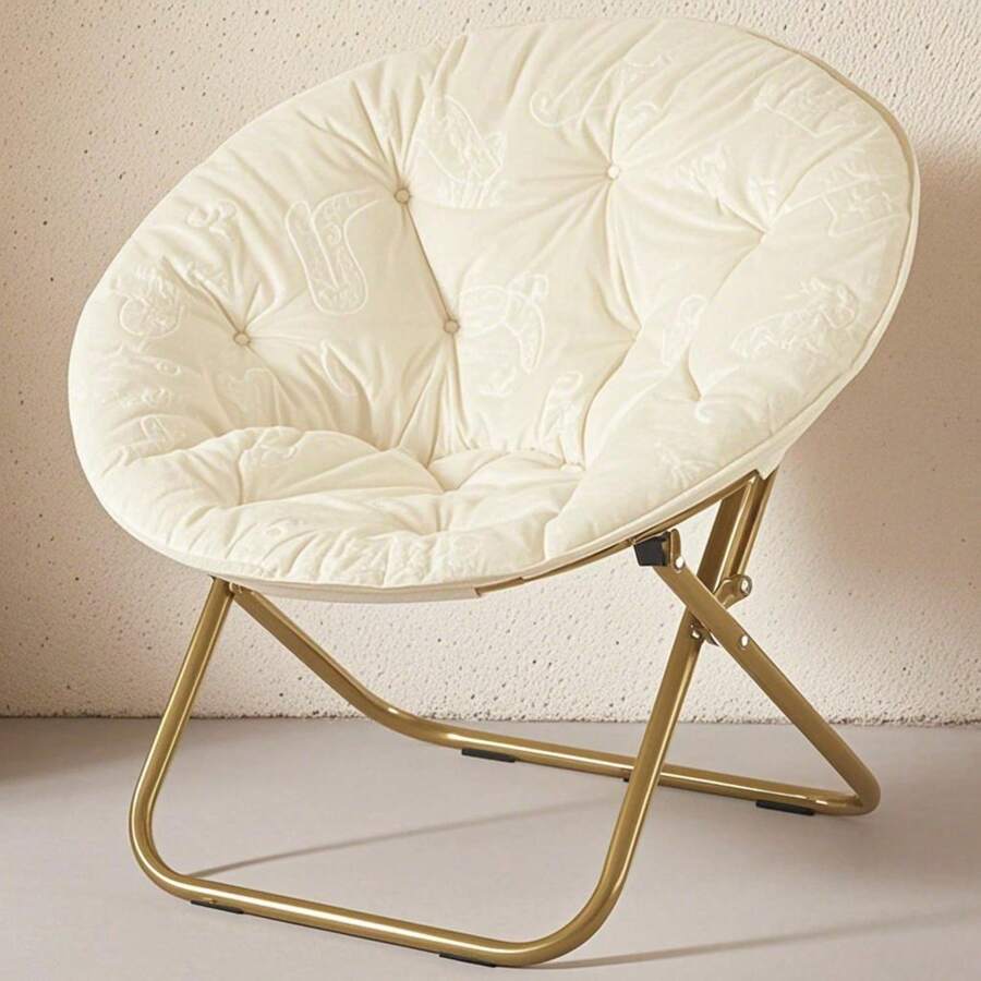 Boho Chic Floor Chair - Cowboy-Inspired Saucer Seat With Gold Frame For Dorm Rooms"
